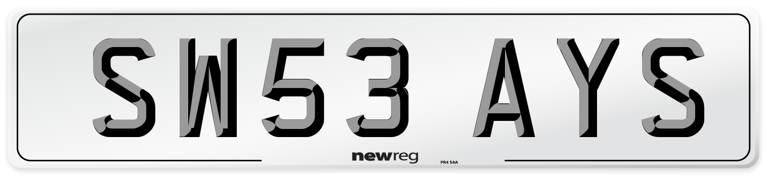 SW53 AYS Number Plate from New Reg